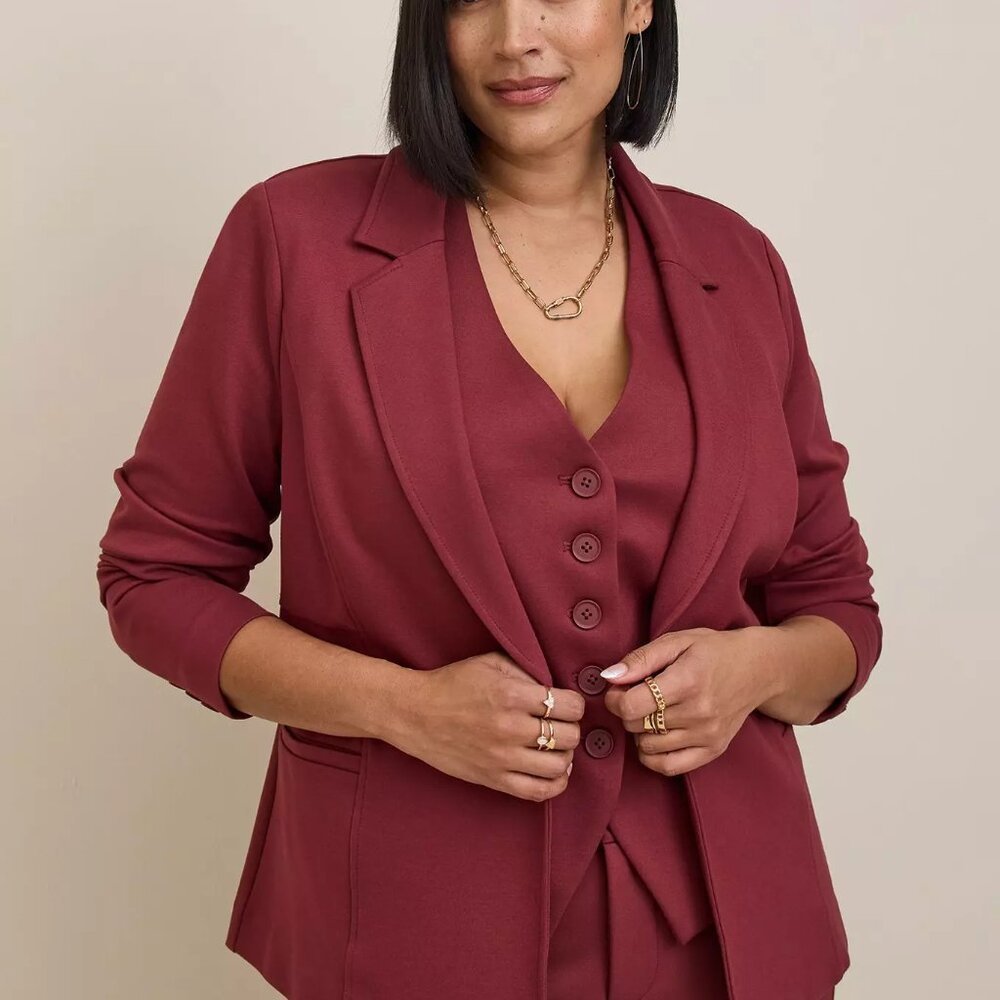 Plus Size Torrid Burgundy Blazer Stretchy Material Notched Lapel